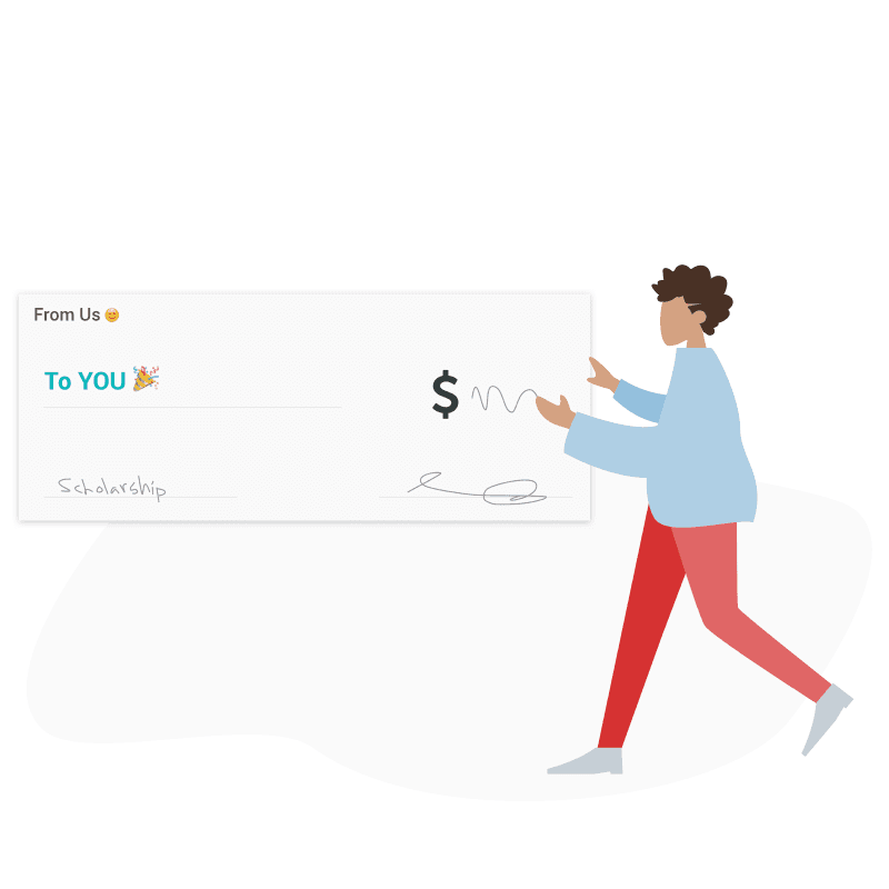 Illustration of woman next to a large money check