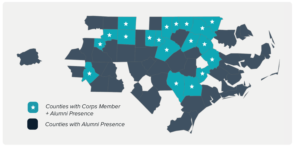 map of North Carolina counties with TFA presence 